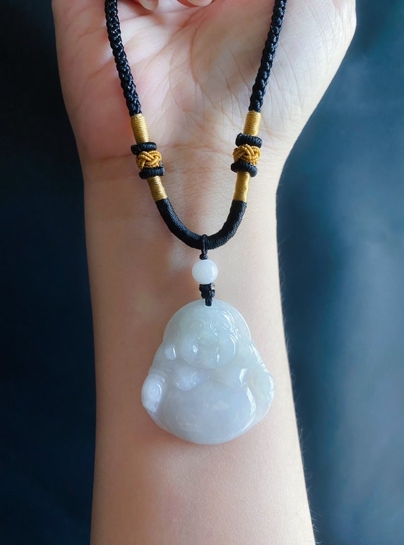 天然缅甸玉 翡翠 冰浅绿底翡翠佛公 弥勒佛 项链 礼物 长辈佛像 - 项链 - 玉石 绿色
