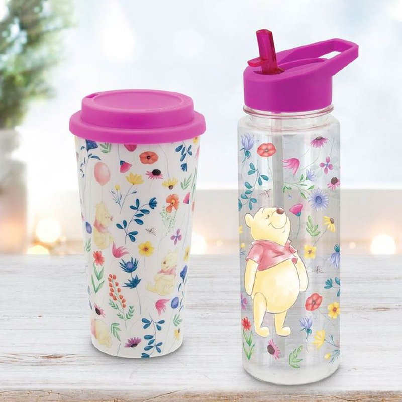 Disney 迪士尼小熊维尼 花园缤纷透明水杯 咖啡杯 随行杯套组礼盒 - 水瓶/水壶 - 塑料 