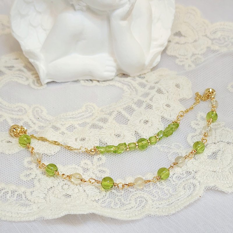 绿语。橄榄石 黄月光 双链水波链 气质饰品 水晶手链 - 手链/手环 - 水晶 绿色