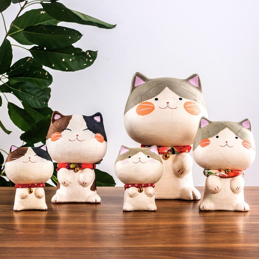 日本制京都龙虎作可爱幸福多良福猫和纸手工艺纪念品礼物桌 - 摆饰 - 纸 