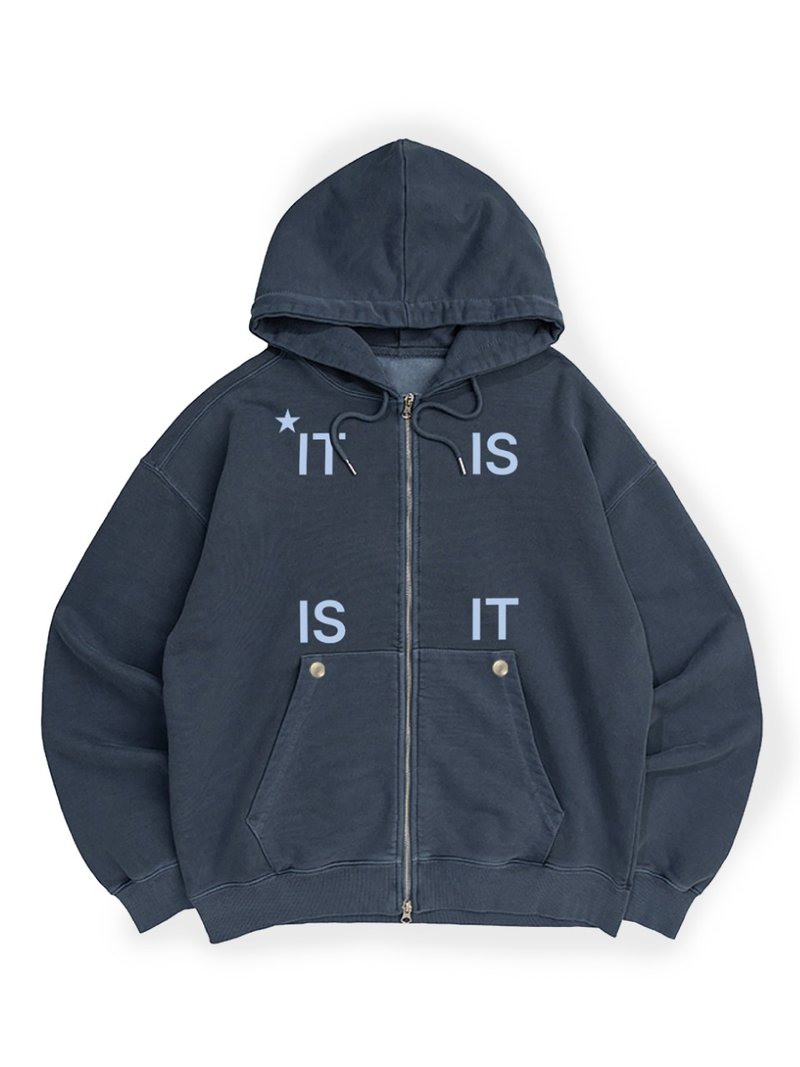 海军蓝拉链连帽衫 - 中性连帽卫衣/T 恤 - 棉．麻 蓝色