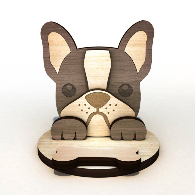 法斗社长手机/平板座/名片座+集线memo夹,定制化刻字,交换礼物 - 手机座/防尘塞 - 木头 咖啡色