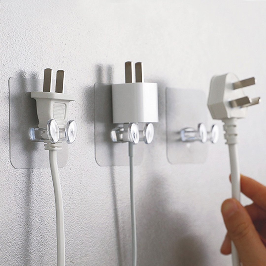 日本霜山 免钻钉无痕多用途插头挂勾固定器-6入 - 收纳用品 - 塑料 透明
