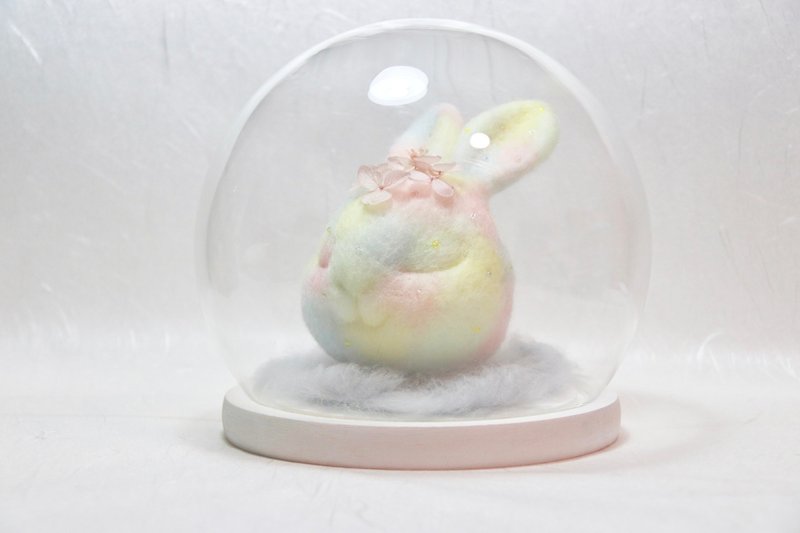 冬日晨梦 |兔子冬天温柔梦幻羊毛毡永生花手作雕塑摆件娃娃玻璃罩 - 摆饰 - 羊毛 多色
