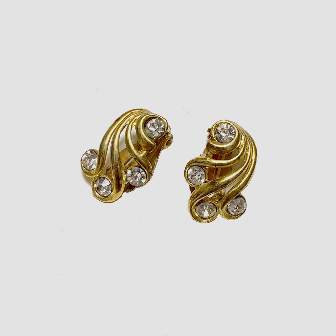 【蛋植物古着】金缕波纹耳夹式古董耳环 - 耳环/耳夹 - 其他金属 金色