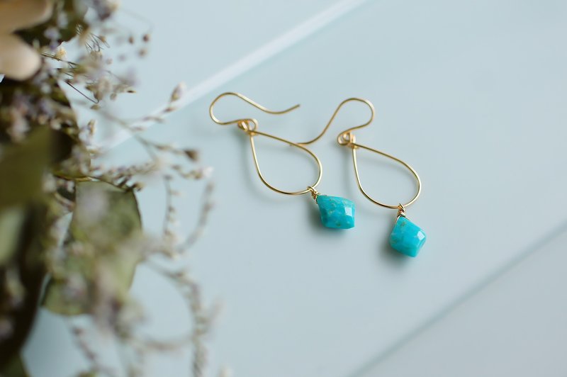 14kgf-Kingman Turquoise Teardrop Earrings - 耳环/耳夹 - 半宝石 蓝色