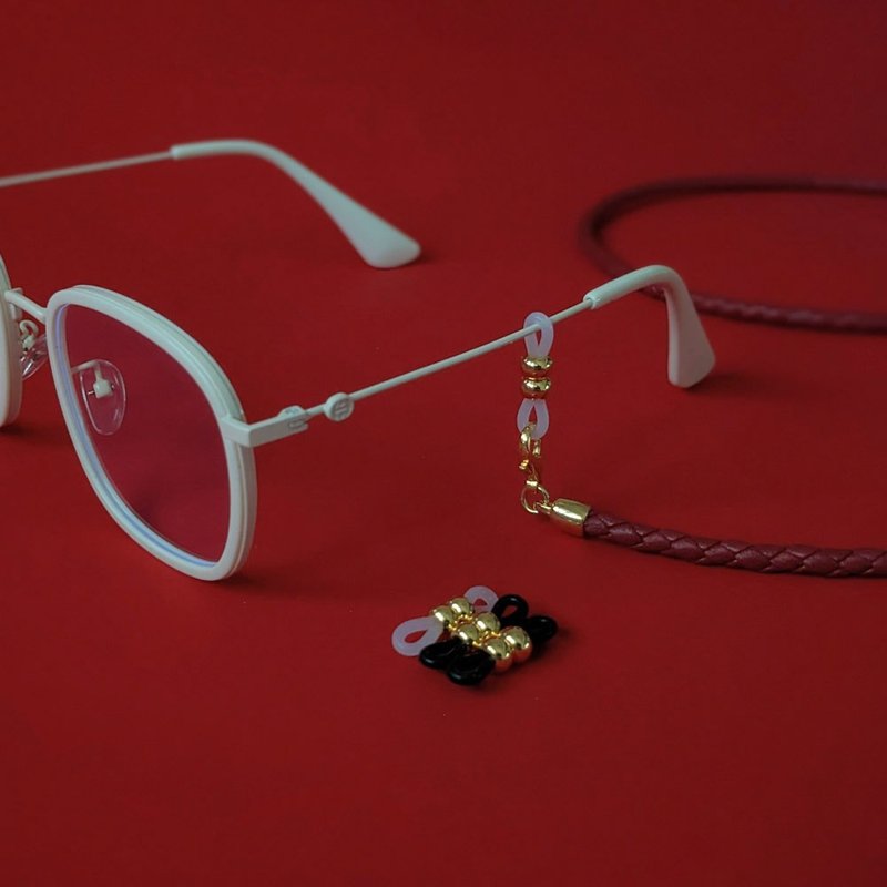 4mm 东方红 Nappa皮编织皮绳 K金色扣件 眼镜链 口罩链 - 挂绳/吊绳 - 真皮 红色