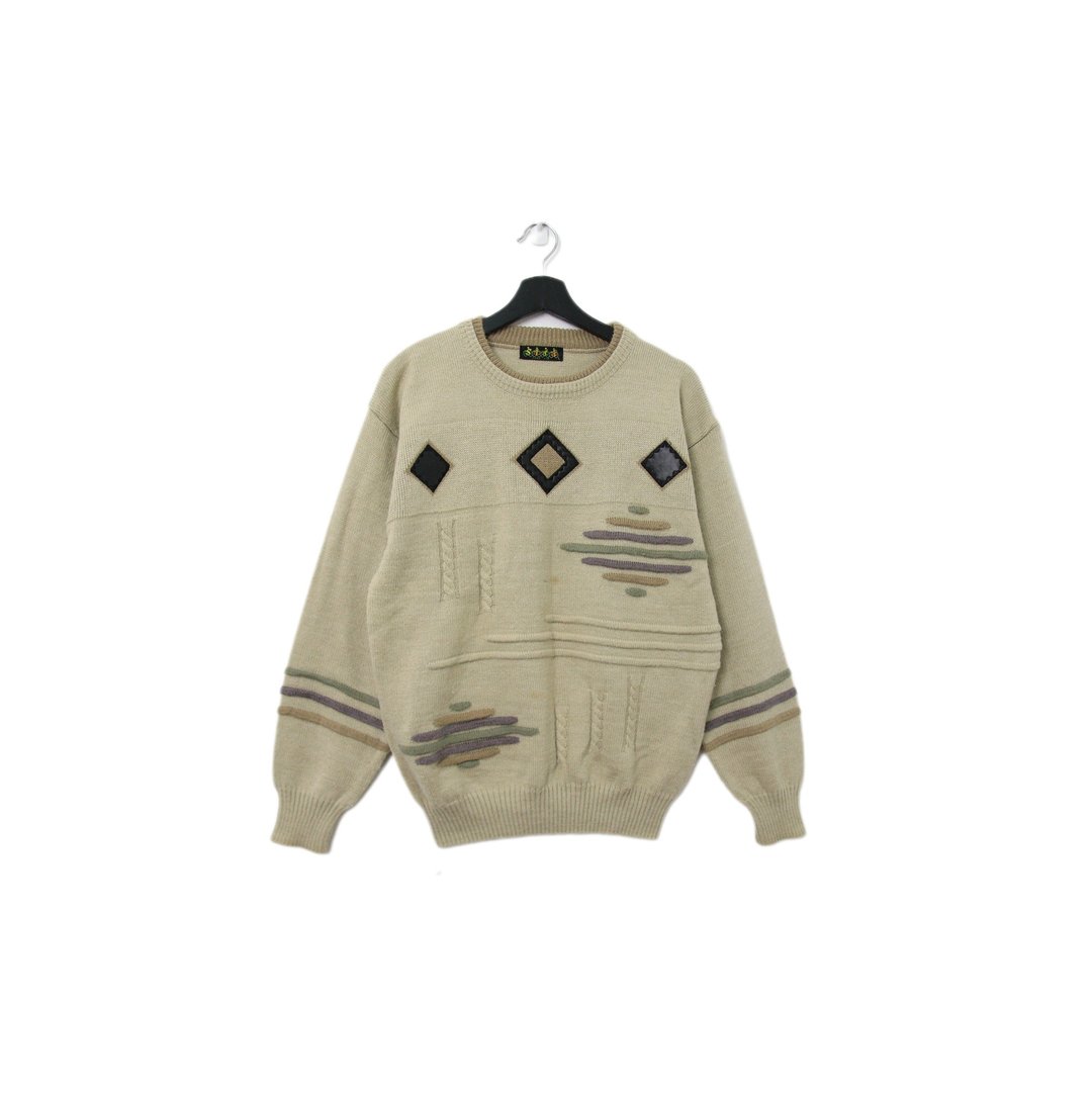 Back to Green-复古毛衣 半立体线条交织 ws-19 vintage sweater - 男装针织衫/毛衣 - 聚酯纤维 