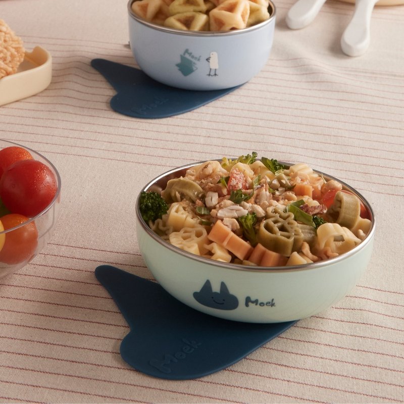 抗菌可微波甜甜圈小粥碗三件组 学习餐具 三色碗∣Moek X Jesper - 儿童餐具/餐盘 - 不锈钢 蓝色