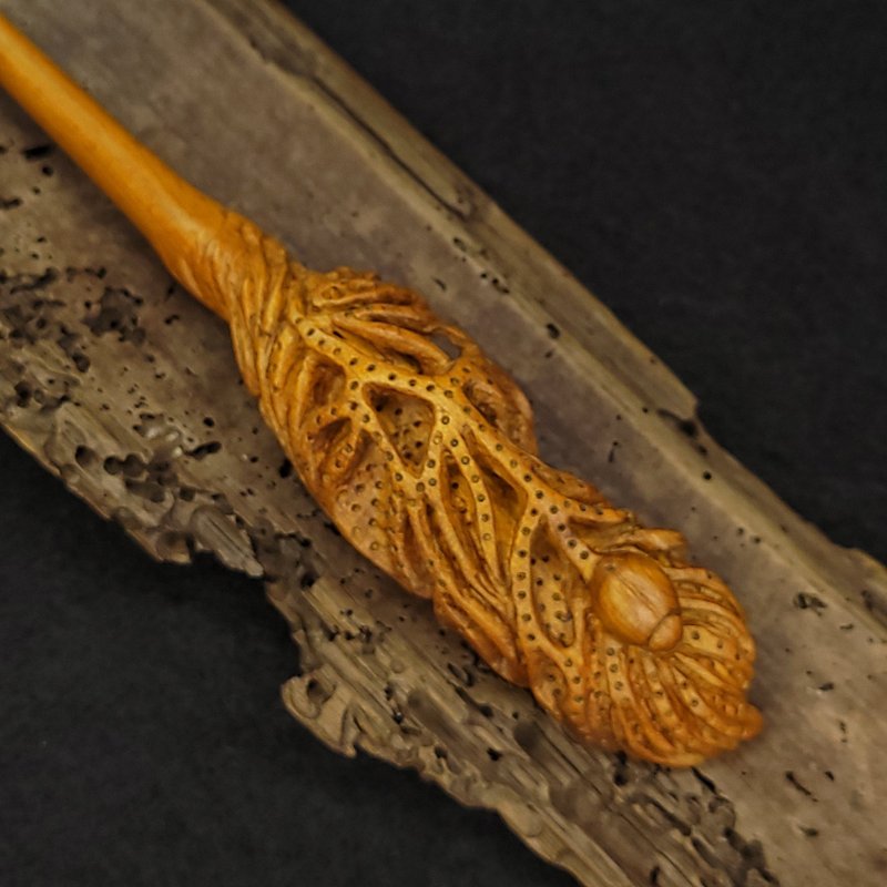 发簪 绕指柔的诗 镂空精雕发簪 肖楠木发饰 - 发带/发箍 - 木头 咖啡色