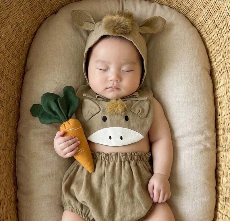 森林小马 弥月礼盒组 满月礼 新生儿礼物 马年 - 满月礼盒 - 棉．麻 卡其色