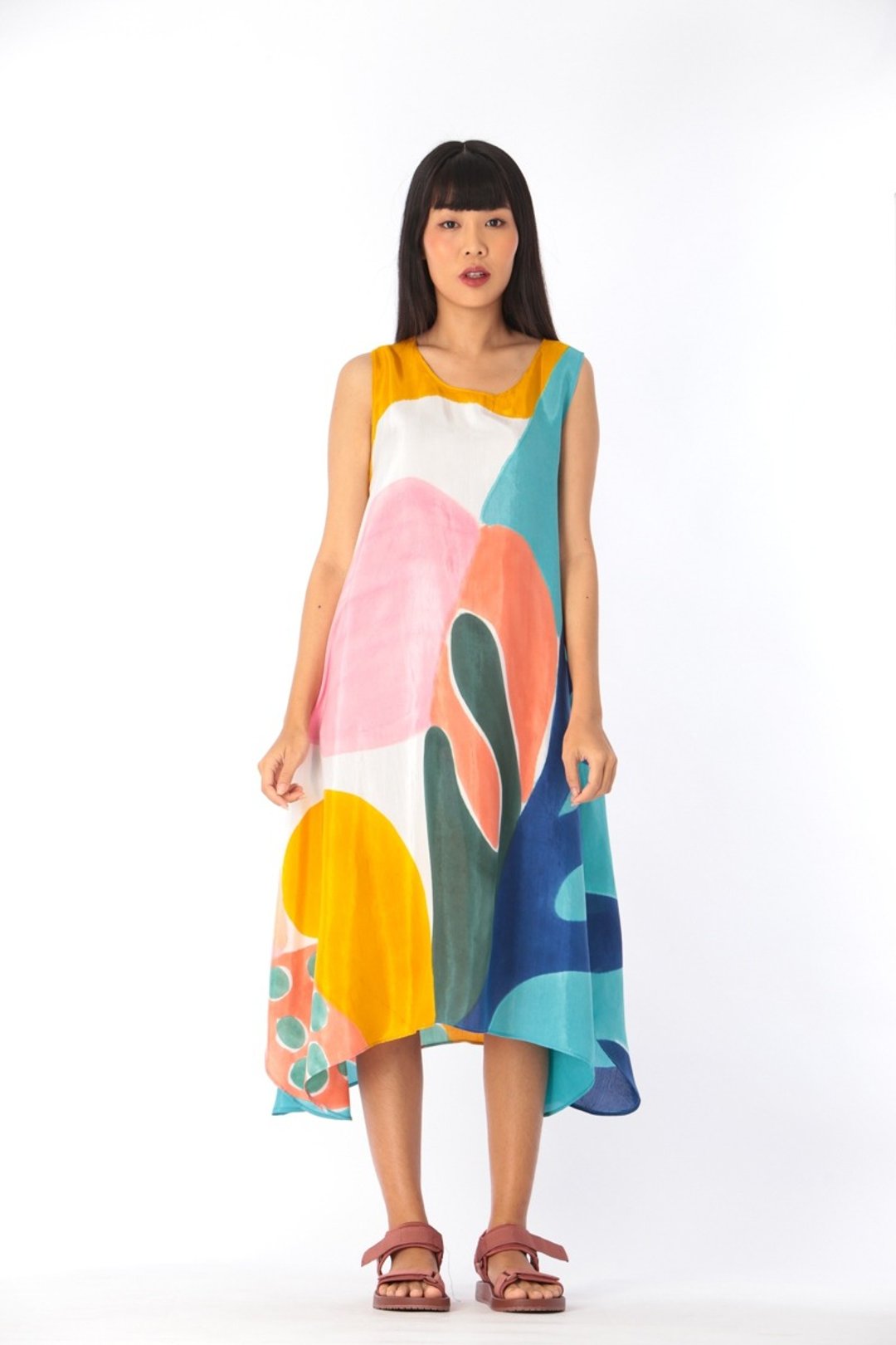 Dress Hand Paint Soft Cotton Silk for Yoga Vacation Holidays - 洋装/连衣裙 - 棉 黄色