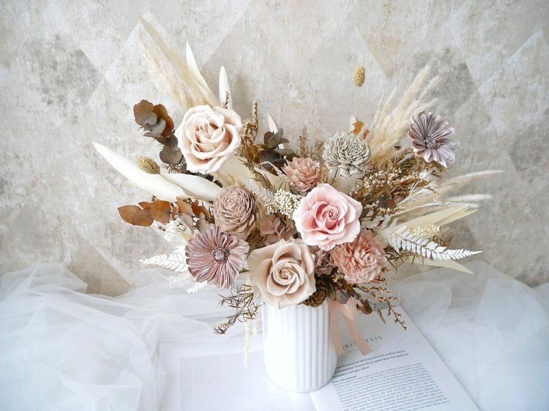 大型永生干燥花盆花【裸肤大地】开幕/新居落成/乔迁/入厝/不凋花 - 植栽/盆栽 - 植物．花 卡其色