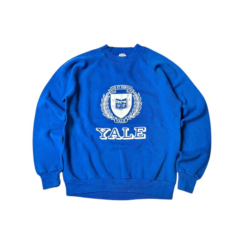 美国古着80s YALE耶鲁大学Sweatshirt - 中性连帽卫衣/T 恤 - 棉．麻 蓝色