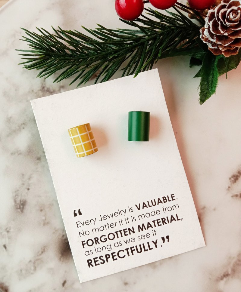 耳环_缤纷色鼓珠 黄绿组合_PICCOLO 系列 - 耳环/耳夹 - 纸 绿色