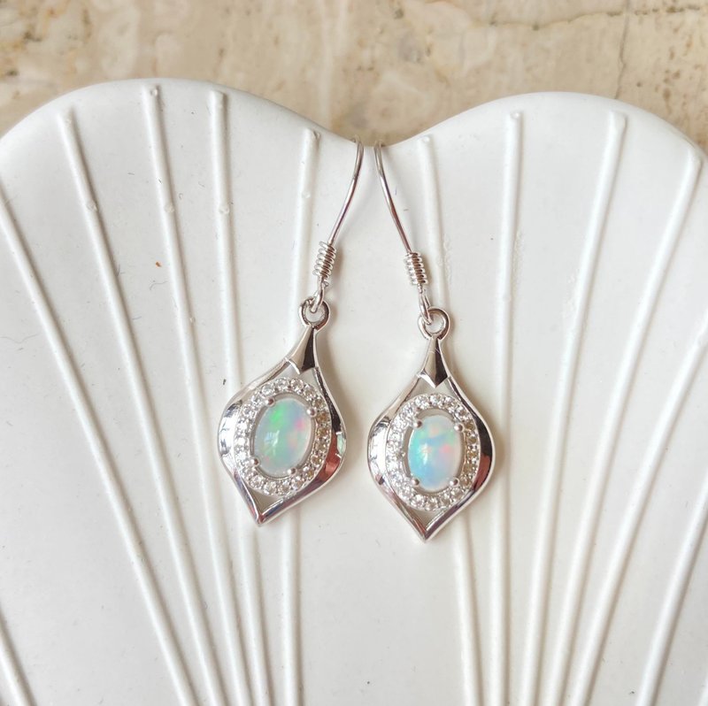 天然欧泊石耳环925纯银耳环戒指裸石宝石轻珠宝半宝石 - 耳环/耳夹 - 宝石 多色