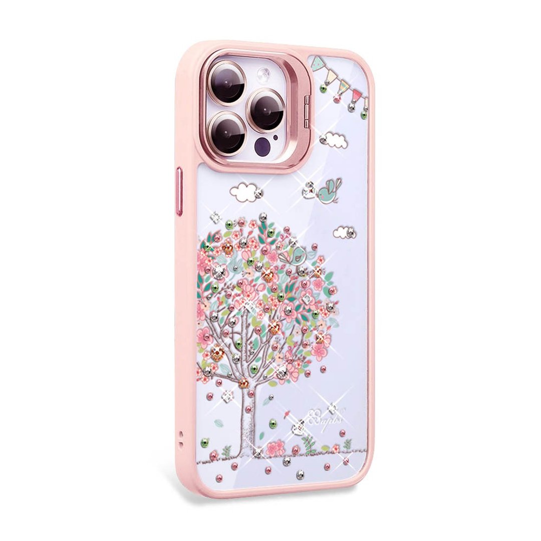 iPhone 15系列 防震双料隐形立架彩钻手机壳-相爱-粉框 - 手机壳/手机套 - 其他材质 多色