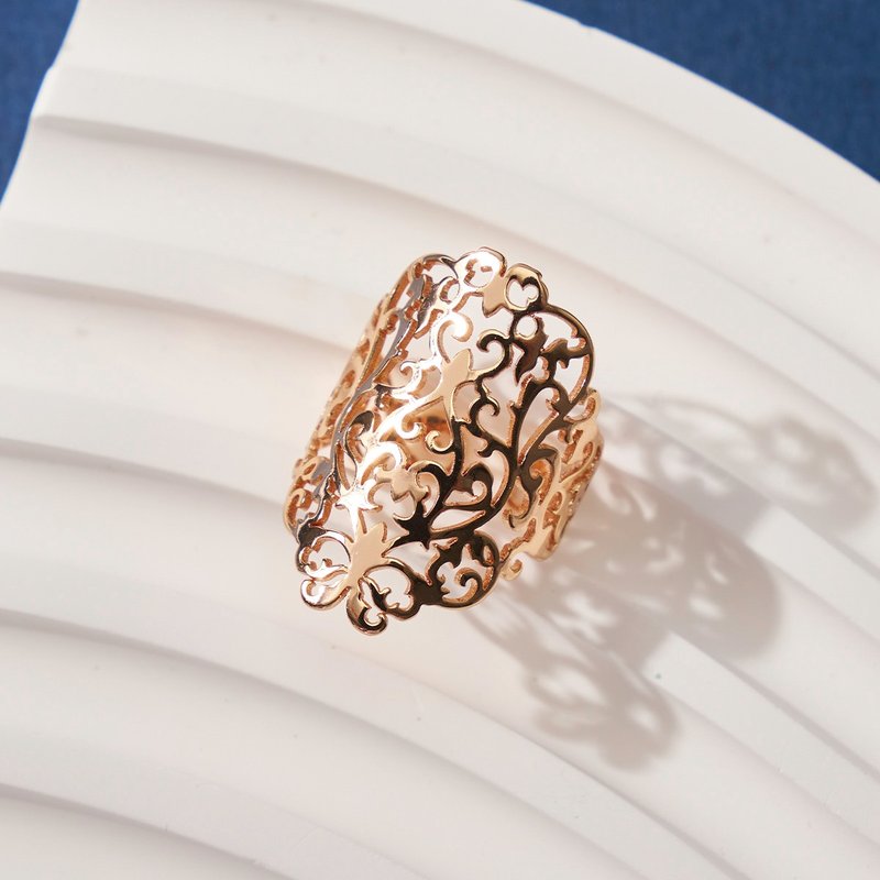 镂空雕花戒指  可调式戒围 - 戒指 - 铜/黄铜 金色
