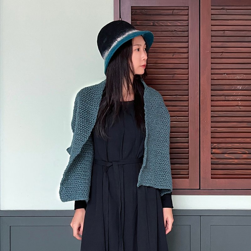 落影微光羊毛针织两穿罩衫_青空岚 - 女装针织衫/毛衣 - 羊毛 蓝色