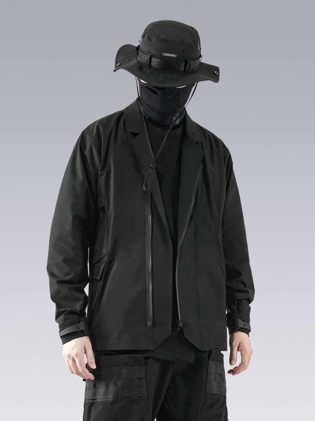 休闲西装外套 男工装立体剪裁机能西服 战术机车夹克外套 - 男装外套 - 聚酯纤维 黑色
