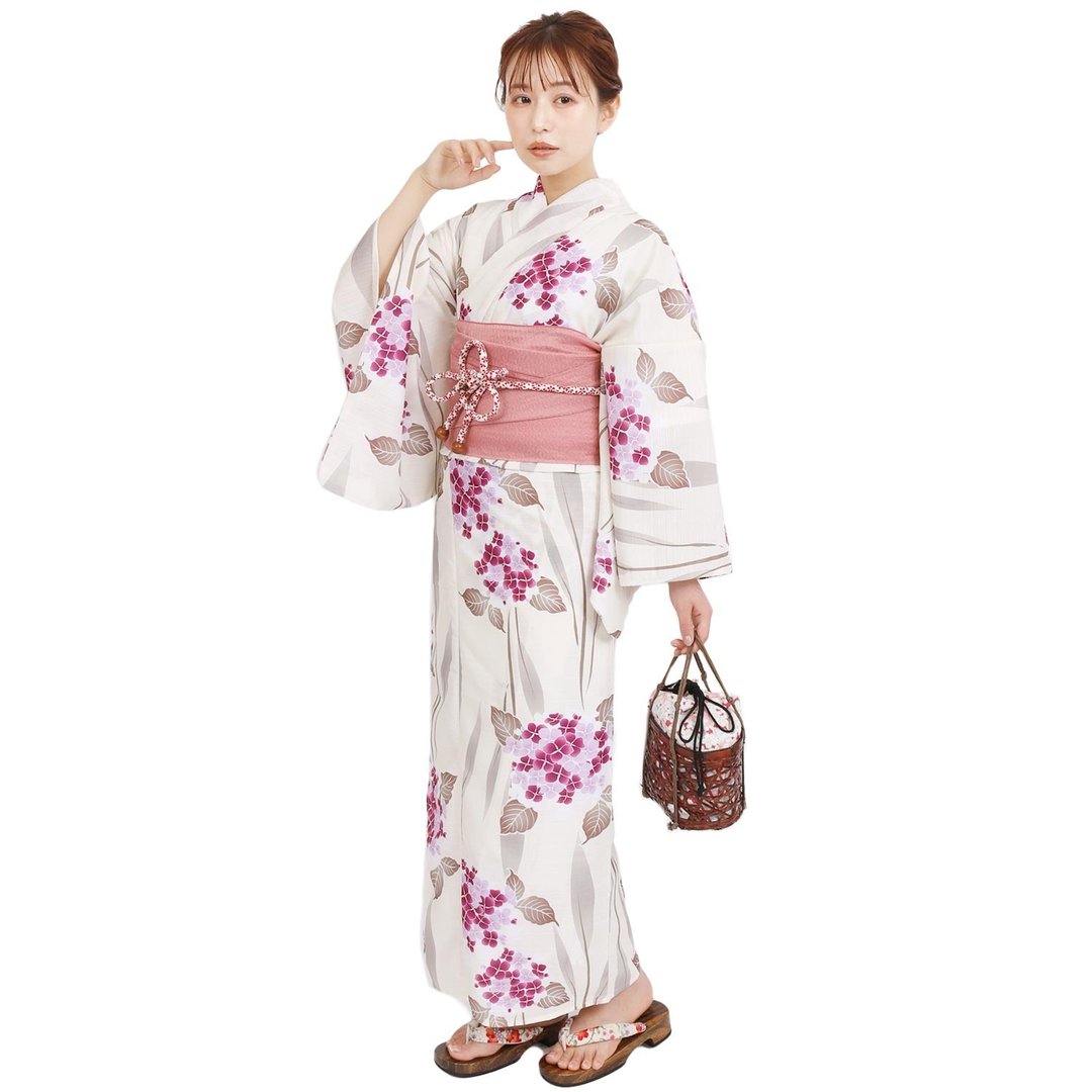 日本 和服 聚酯纤维 梭织 女性 浴衣 腰带 2件组 F Size X41-01C - 其他 - 聚酯纤维 粉红色