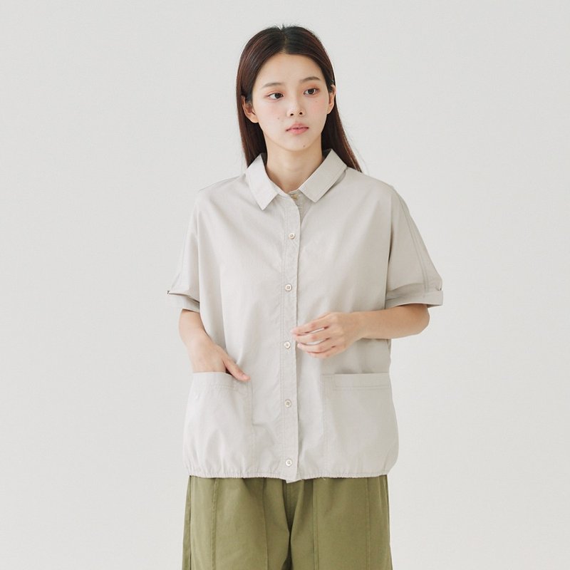 【Simply Yours】下摆缩口衬衫 米灰F - 女装上衣 - 棉．麻 灰色