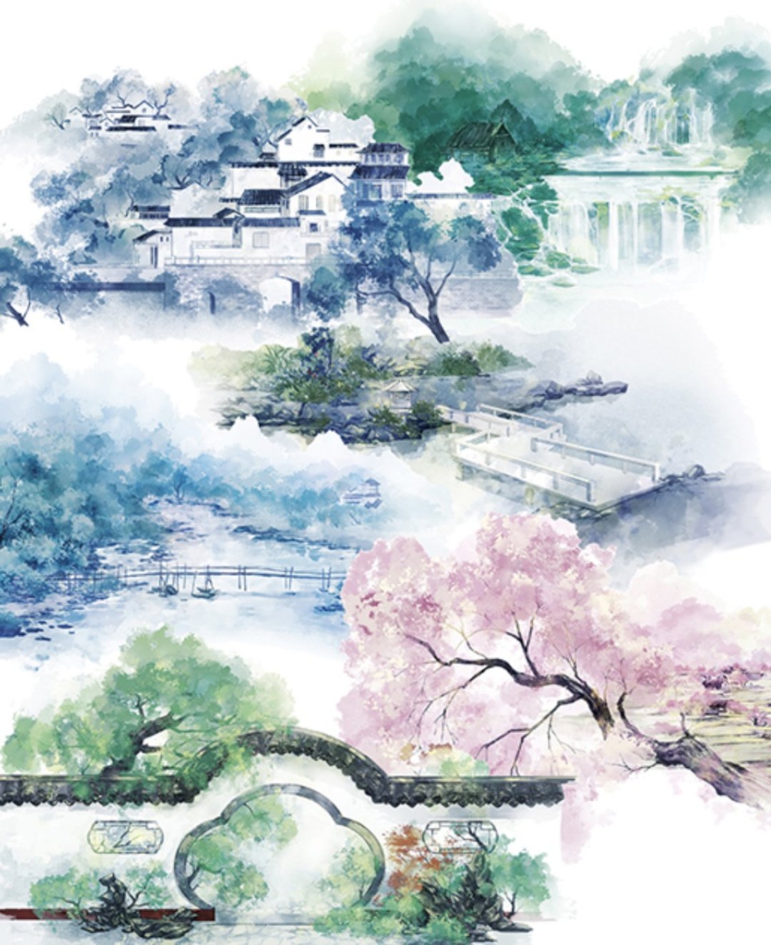 四季如歌 中國風 江南風景畫卷 PET 纸胶带 超宽造景 - 纸胶带 - 纸 绿色