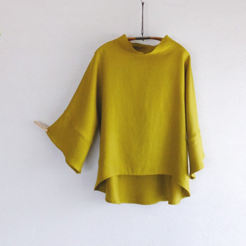 法国亚麻 套头衫 七分袖　上衣-麦田色 - 女装上衣 - 棉．麻 黄色