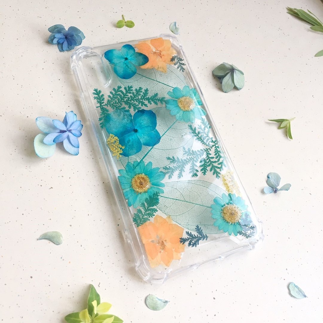 纯粹 Tiffany 蓝  真花手机套 IPHONE 押花手作手机壳 - 手机壳/手机套 - 植物．花 蓝色