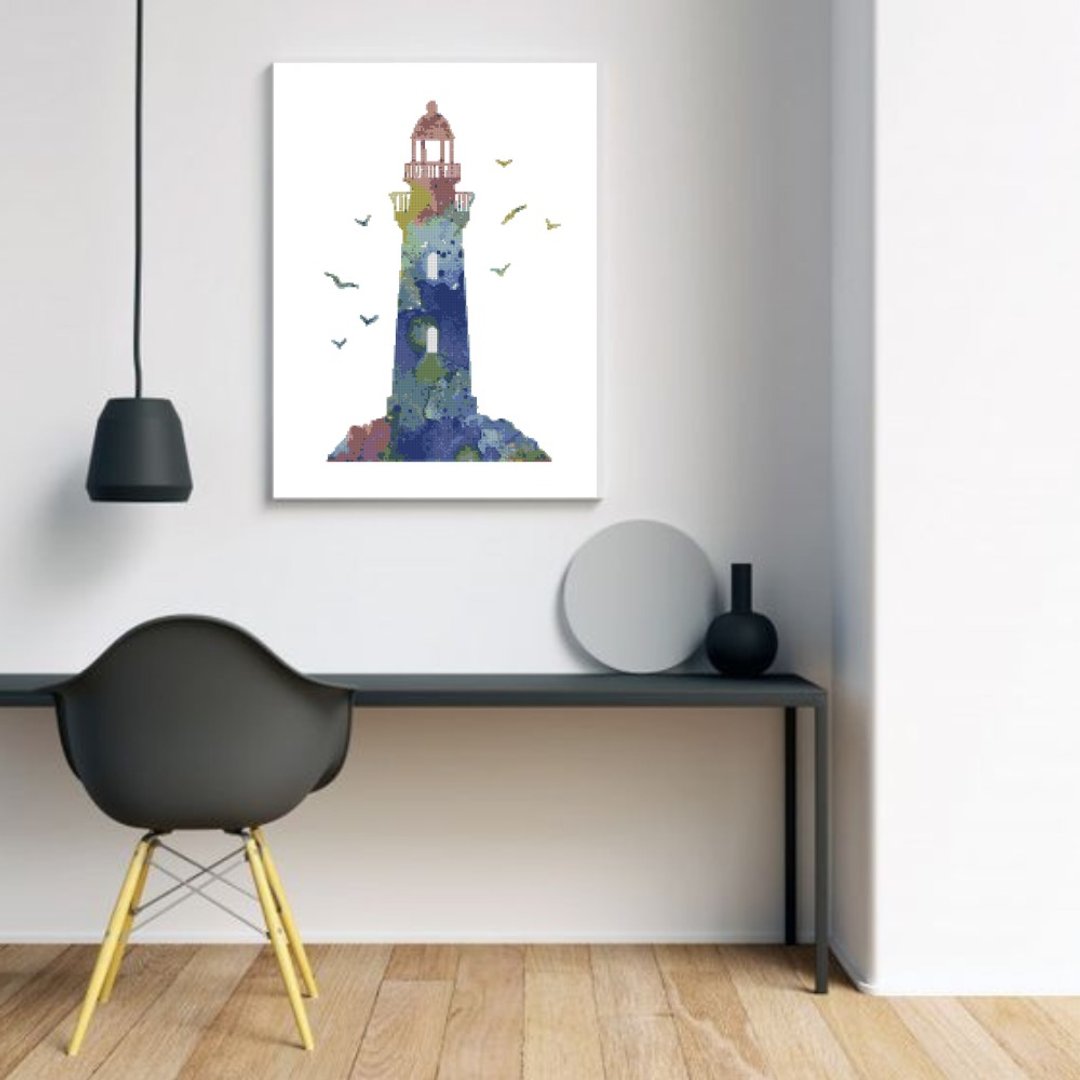 Watercolor Lighthouse Modern Cross Stitch Pattern Instant Download PDF - 手工艺教程/工具书 - 其他材质 多色