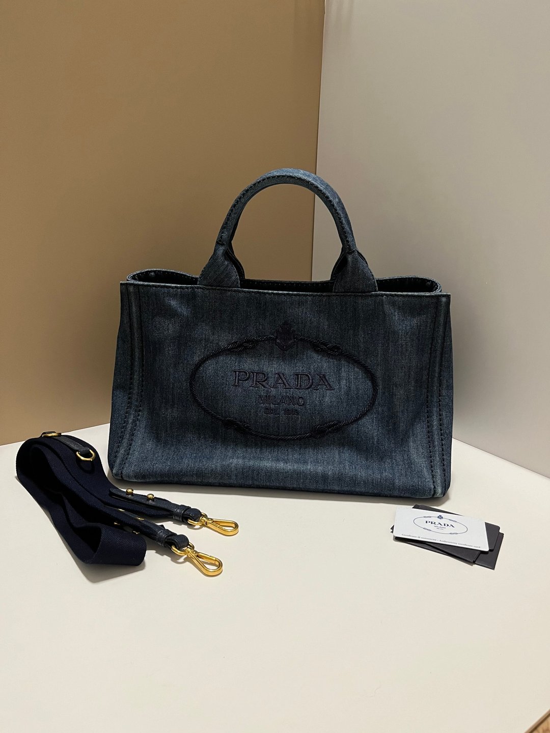 LA LUNE | 日本中古Prada Canapa 牛仔托特包蓝色手提斜孭侧孭包 - 侧背包/斜挎包 - 其他材质 蓝色