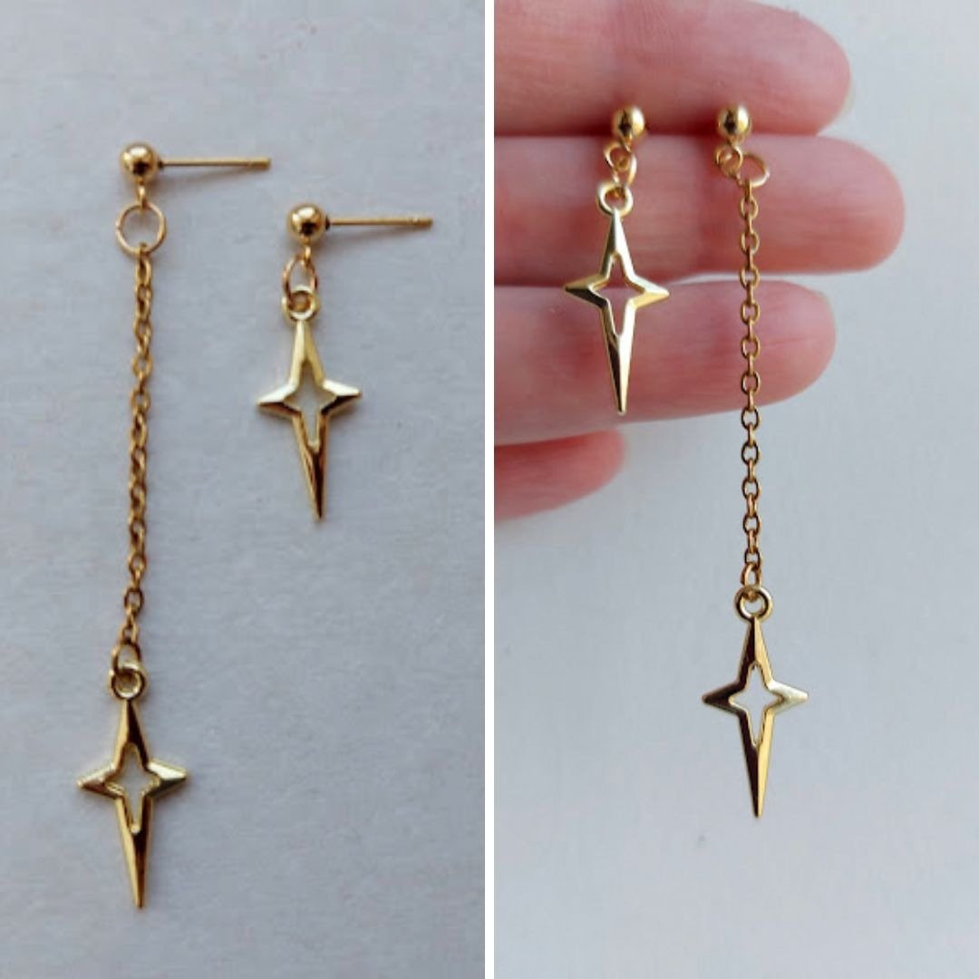 不对称星星耳环 北极星耳环 流星耳环 天体耳环 - 耳环/耳夹 - 其他金属 银色