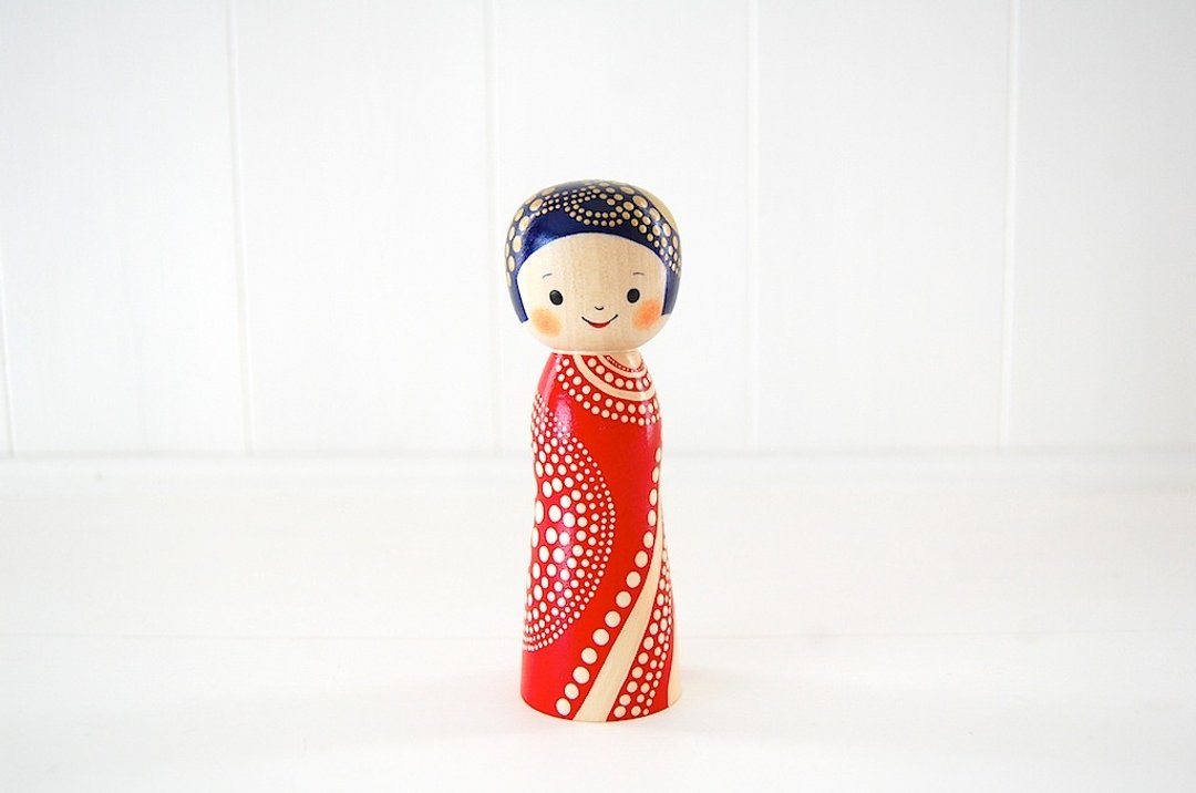 Kokeshi doll / red cheeks girl / design-no.1 / - 玩偶/公仔 - 木头 红色
