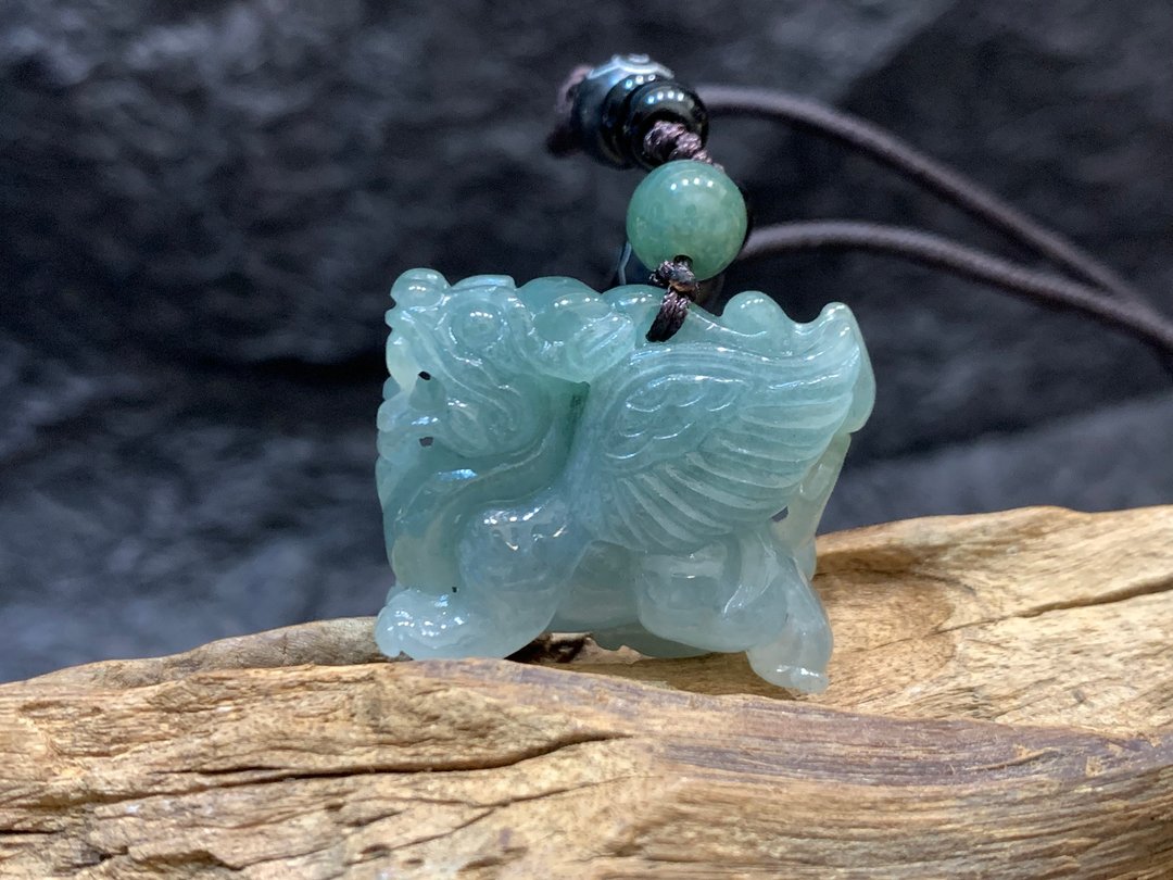 免费开光 快速出货 天然A货缅甸玉油青翡翠 招财貔貅项链飞天貔貅 - 项链 - 玉石 多色