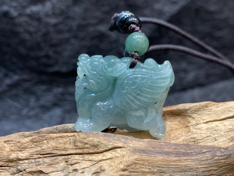 免费开光 快速出货 天然A货缅甸玉油青翡翠 招财貔貅项链飞天貔貅 - 项链 - 玉石 多色