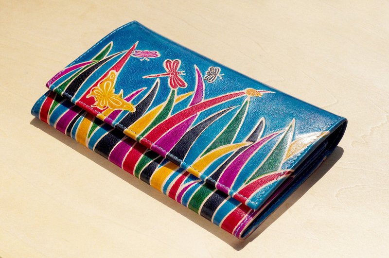 圣诞节 手工山羊皮夹/手绘风格皮革钱包/长皮夹-彩色清新蒙古草原 - 皮夹/钱包 - 真皮 多色