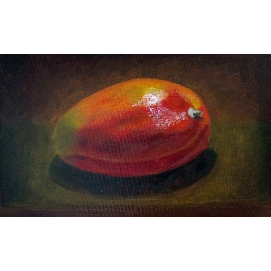 Mango Painting Fruit Original Art Dark Academia Oil Painting Food Still Life Art - 海报/装饰画/版画 - 其他材质 多色