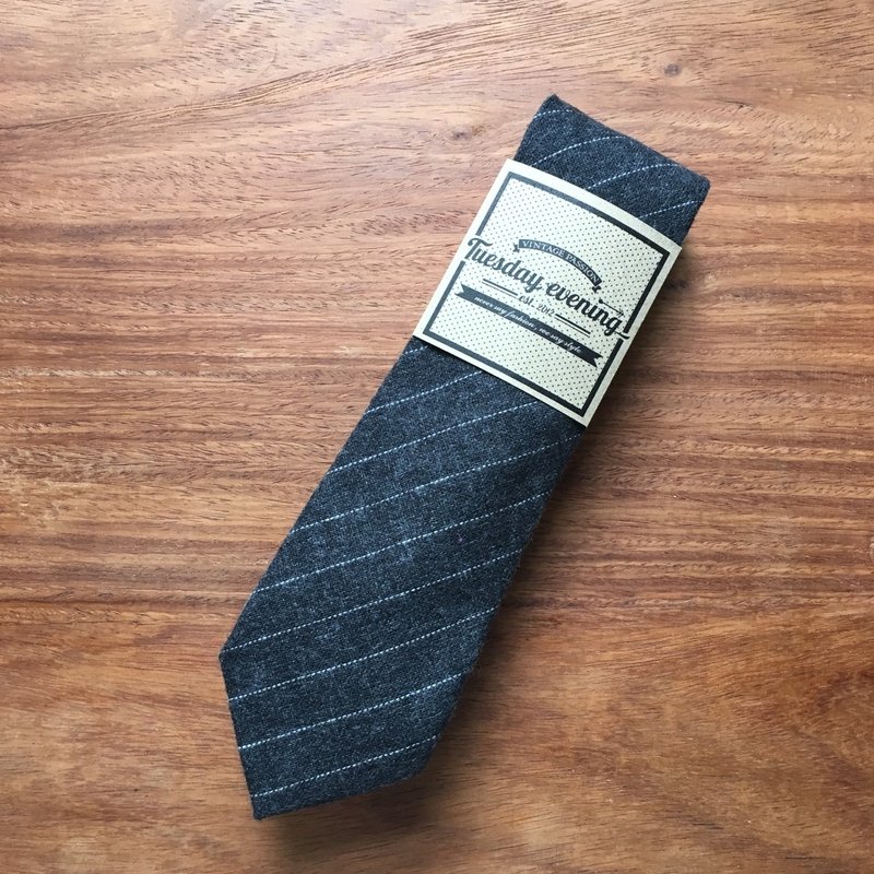 Necktie Dark Grey Stripe - 领带/领带夹 - 棉 灰色