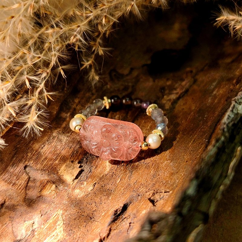 春暖花开 | 白水体草莓晶 | 紫红极光 | 拉长石 | 一品一拍 - 戒指 - 水晶 