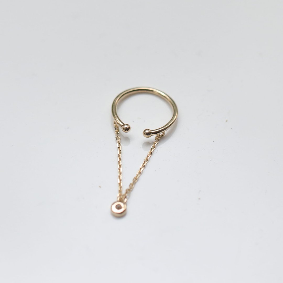 14K C型钻坠链耳夹耳环 - 耳环/耳夹 - 贵金属 金色