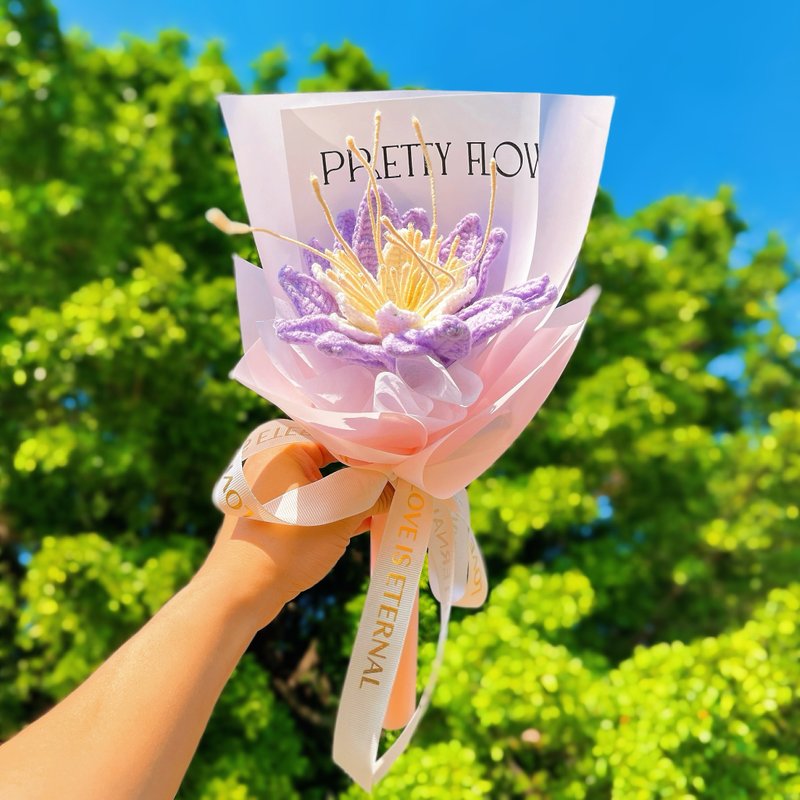 情人节礼盒  定制化礼物2025七月生辰花 - 紫色睡莲花束 - - 干燥花/捧花 - 棉．麻 紫色