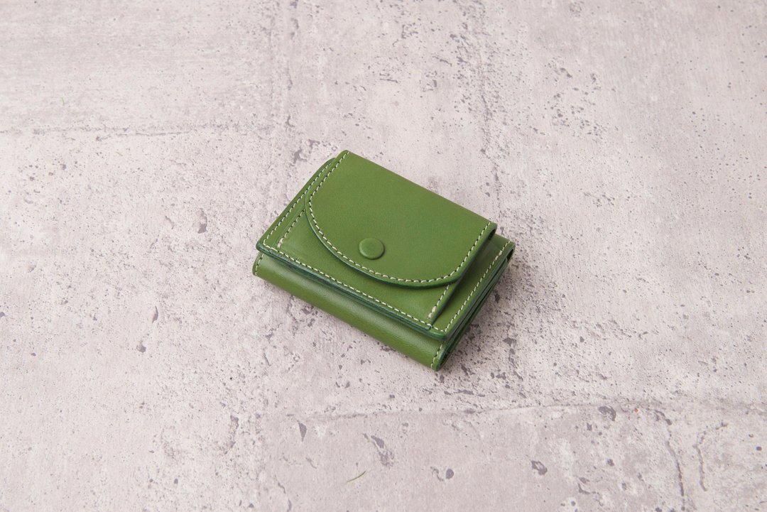 三折迷你短夹 Mini Tri-Fold wallet / 草绿 - 皮夹/钱包 - 真皮 绿色