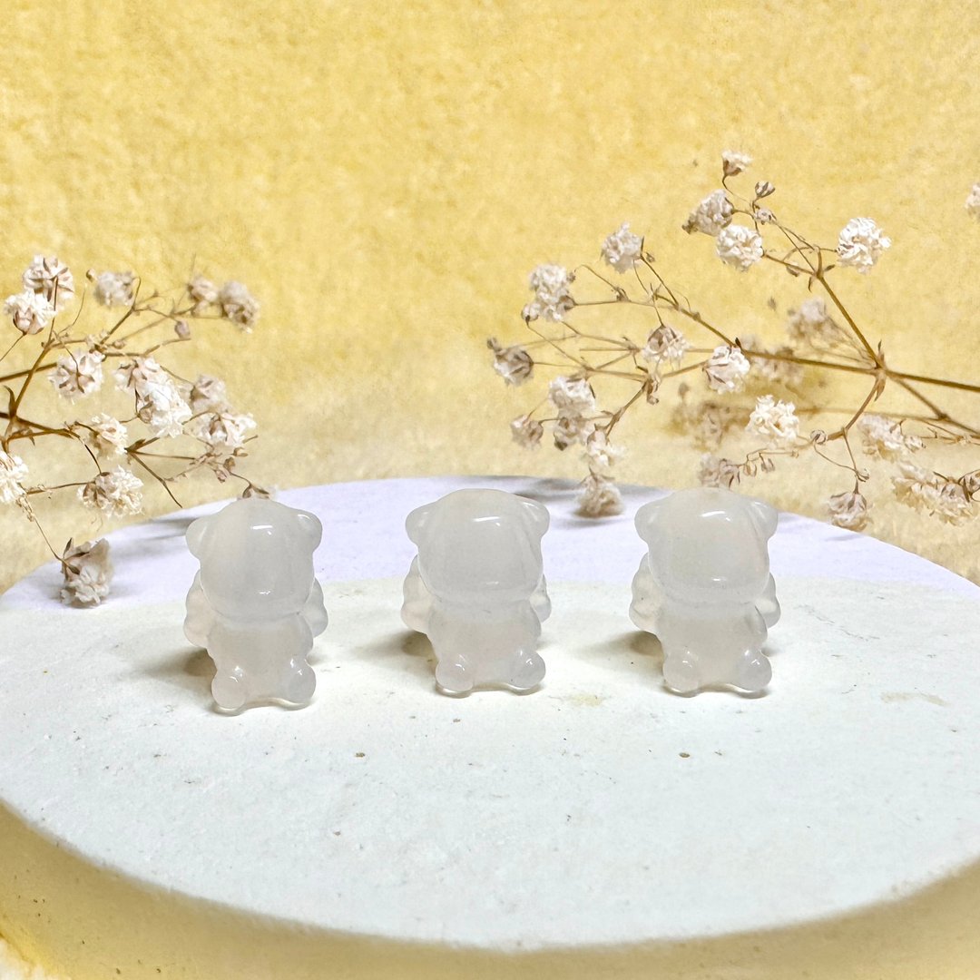 天然白玛瑙天使小熊项链/手珠 可爱造型雕刻矿石饰品 - 手链/手环 - 水晶 白色