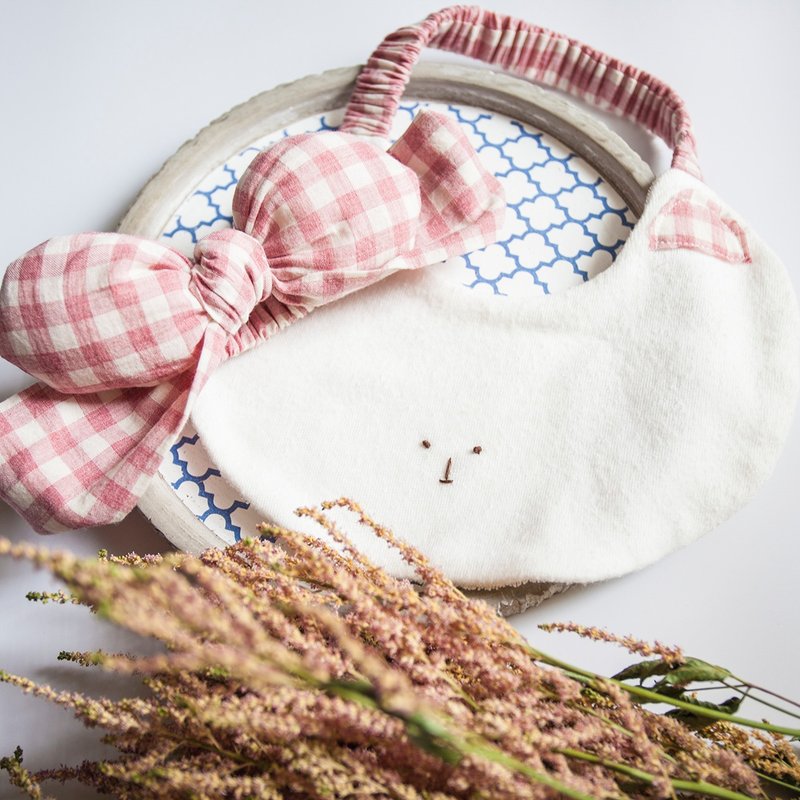 my little star 甜心小猫咪 有机棉手作发带、围兜兜组合 - 围嘴/口水巾 - 棉．麻 粉红色