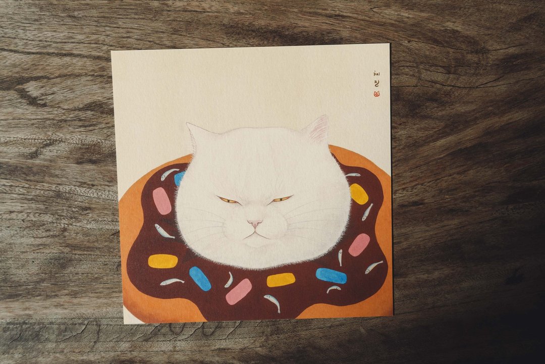 甜甜的猫儿甜甜圈。韩国画家作品 혜진 猫咪明信片 - 卡片/明信片 - 纸 