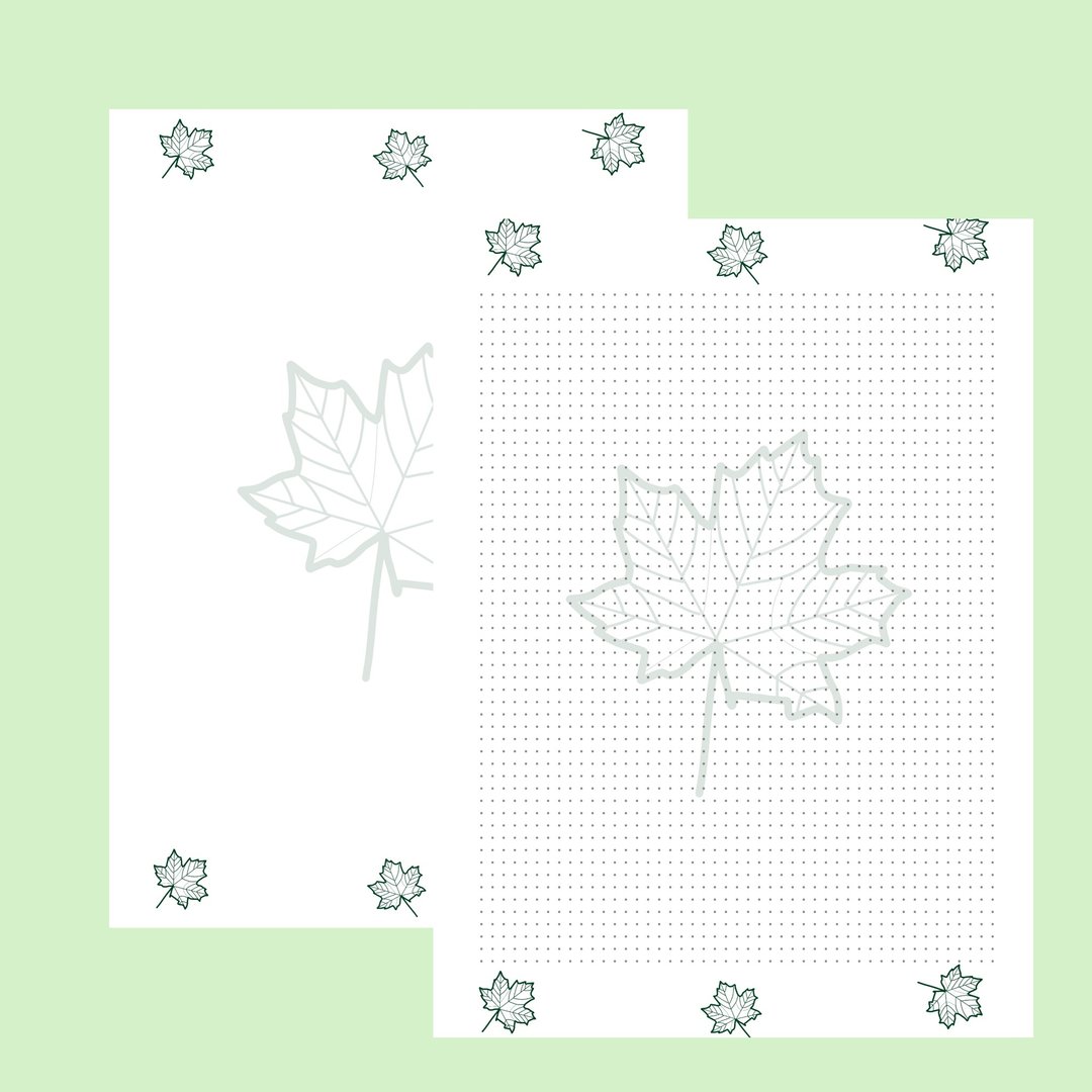 GreenMaple leaf Stationary Paper A4 Printable, digital, letter, Notes stationary - 图文模板设计 - 其他材质 