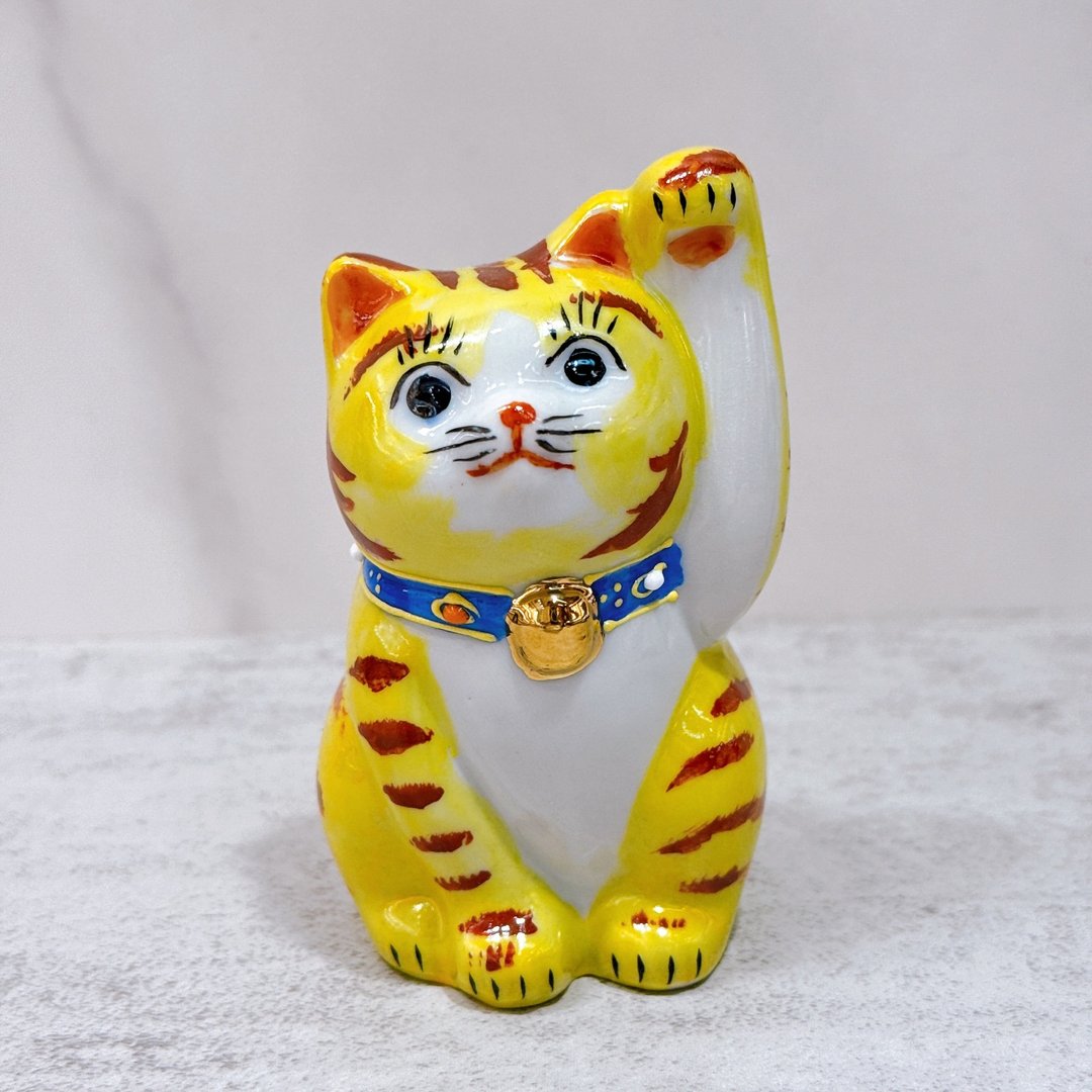【虎彩聚福】日本九谷烧招财猫 | 虎纹 - 3号 - 摆饰 - 瓷 黄色
