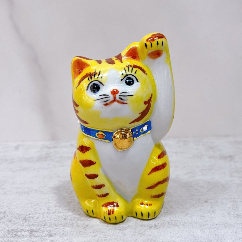 【虎彩聚福】日本九谷烧招财猫 | 虎纹 - 3号 - 摆饰 - 瓷 黄色