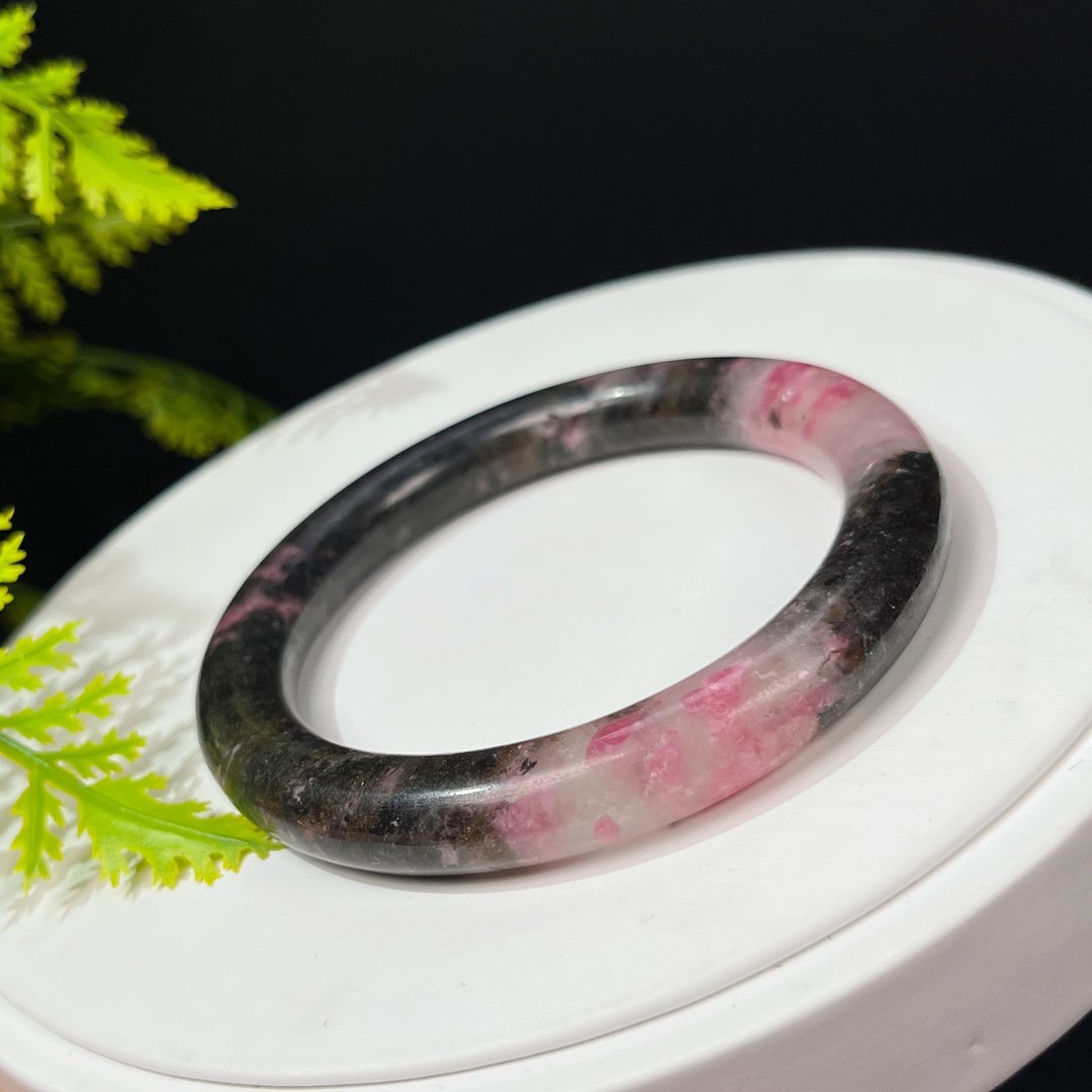 樱花雨蔷薇辉手镯59MM 玉化星光泼墨风玫瑰石桃花玉手环 心轮魅力 - 手链/手环 - 半宝石 