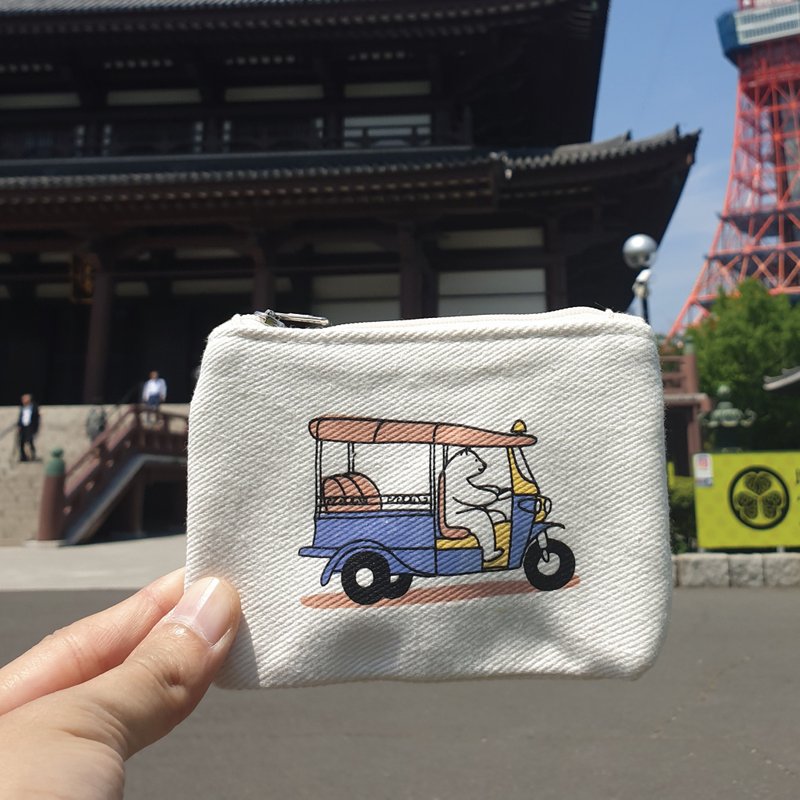 TUK TUK, WAIT FOR ME! ,Changeable color coin bag - 零钱包 - 棉．麻 白色
